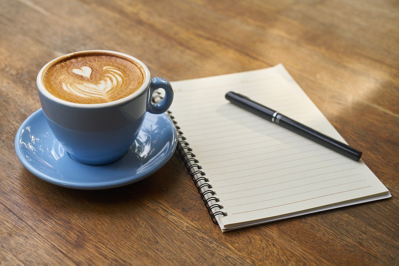 coffee, pen, notebook, open notebook, empty notebook, caffeine, cup, cafe, coffee cup, latte, latte art, cappuccino, morning coffee, coffee break, beverage, coffee, coffee, coffee, coffee, coffee